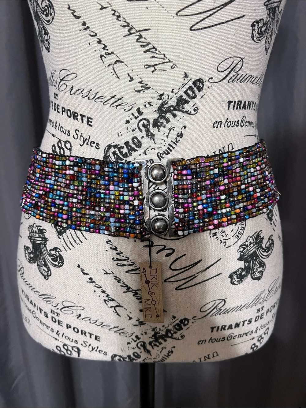Erik & Mike Handmade Bali Beaded Belt Wide Colorful Glass Seed Bead Silver NWT